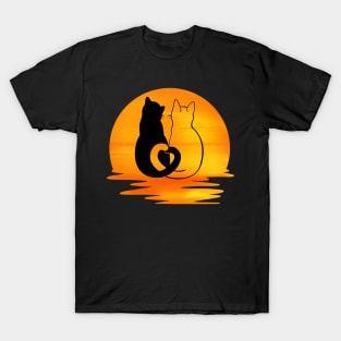 sunset with cat love-cuute cat-Cat T-Shirt Cats Cat Gift Yin Yang Cats Shirt - Cat Mom Lover Gifts T-Shirt